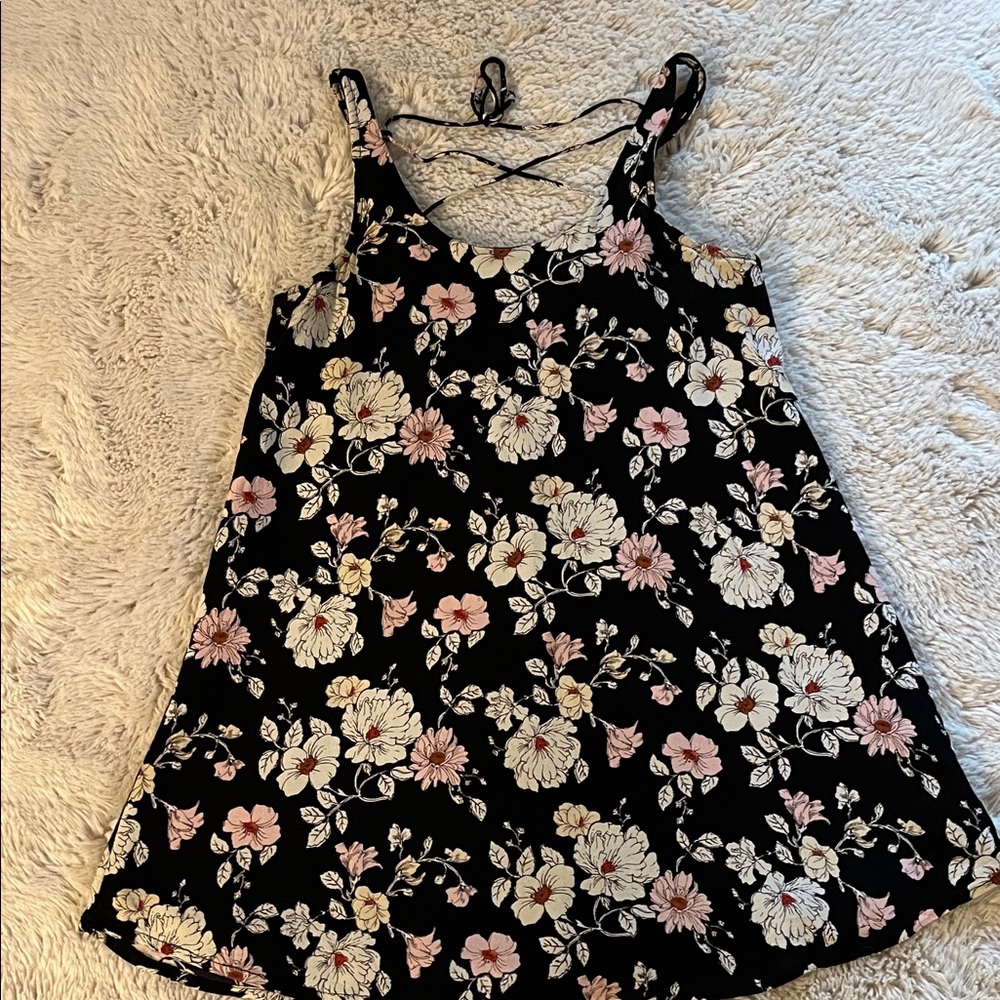Forever 21 Black Floral Long Tank Top